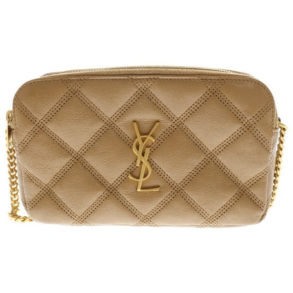 SAINT LAURENT PARIS Becky Double Zip Bag Chain Crossbody Beige Brown - Picture 1 of 6